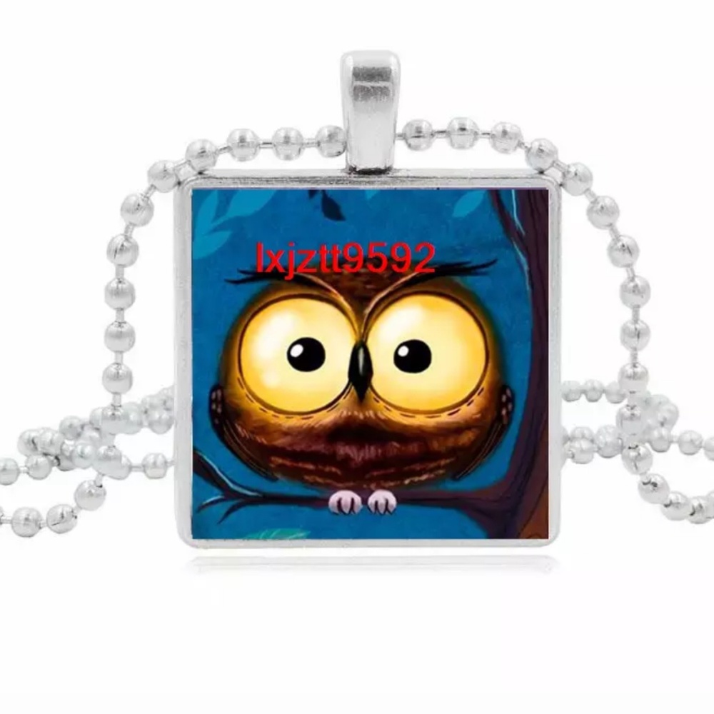 Cute Baby Owl Silver and Glass Tile Necklace